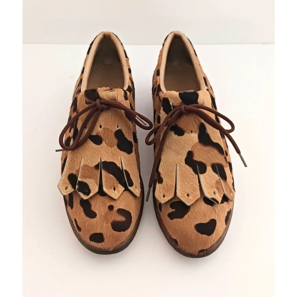 Walter Genuin Leopard Print Calf Hair Kiltie Brogue Golf Shoes Handmade Italy 7B